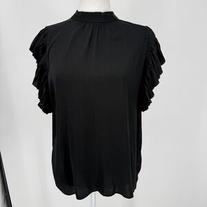 Maison d'Amelie Paris Black Ruffle Sleeve Mock Neck Blouse Medium